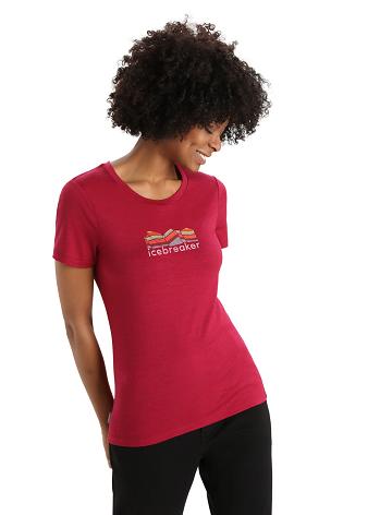 Women's Icebreaker Merino Tech Lite II Short Sleeve Mountain Geology T Shirts Cherry | CA 1338RVDW